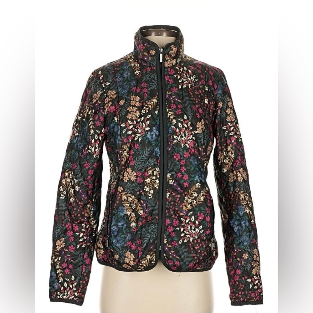 Lands End Floral Quilted Puffer Jacket Womens Size XL
